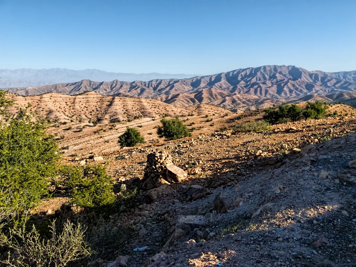 Rocky ridges and valleys in Morocco’s Anti-Atlas, an illustrative landscape photograph